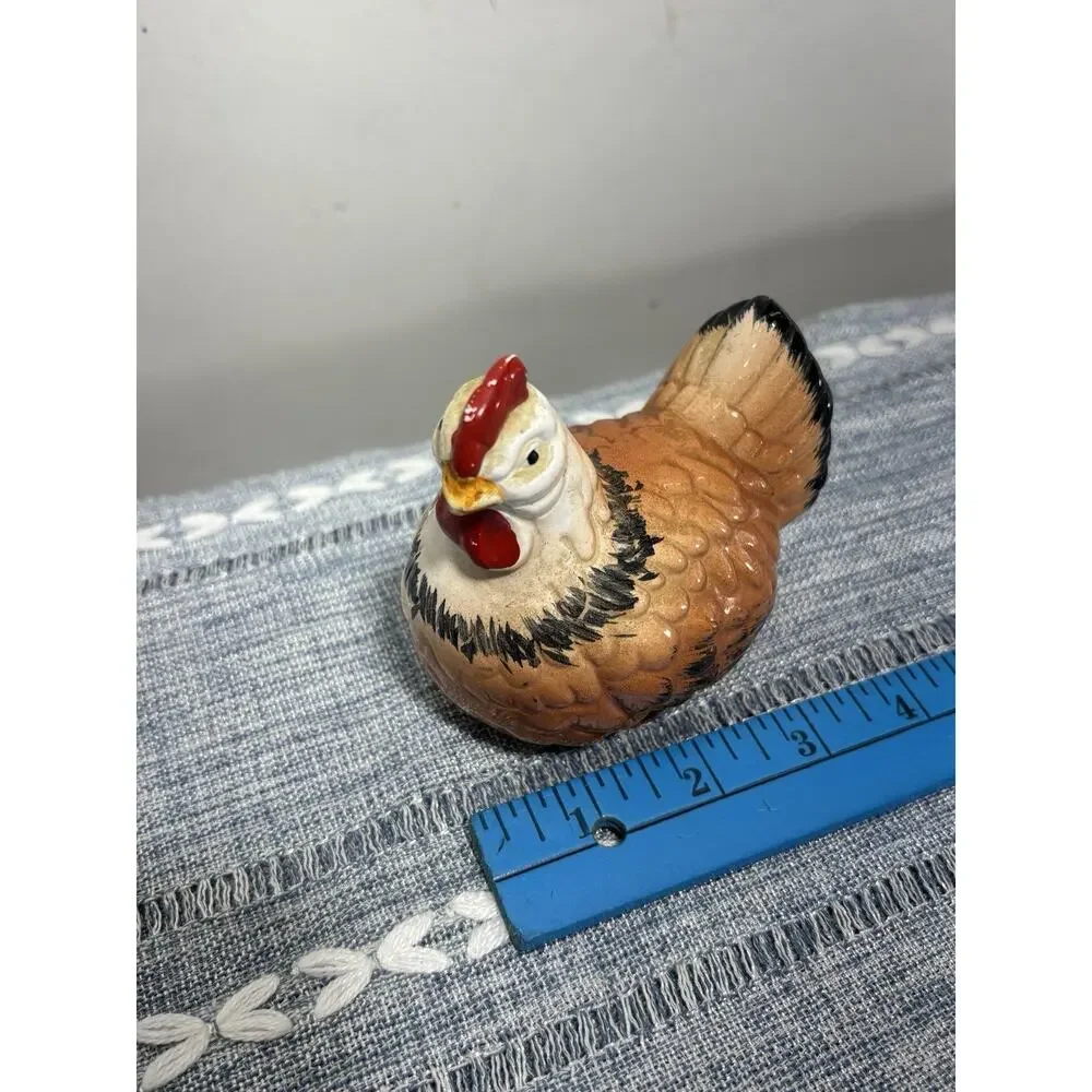 Vintage Ceramic Hen Chicken Figurine Brown Red Farmhouse Country Kitchen Decor